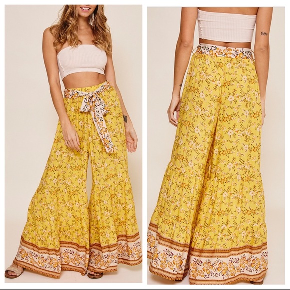 #03 Boho Chic Double Tier Floral Printed Wide Leg Pant - Picture 3 of 3